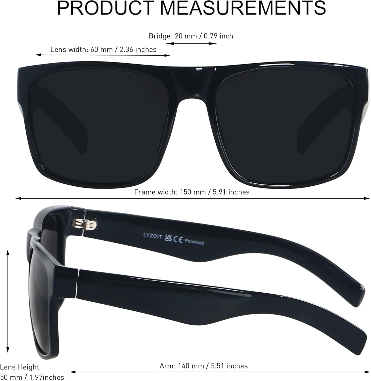 LYZOIT Extra Large Sunglasses for Big Wide Heads Mens Polarized XL Oversized Square Sun Glasses - Image 6