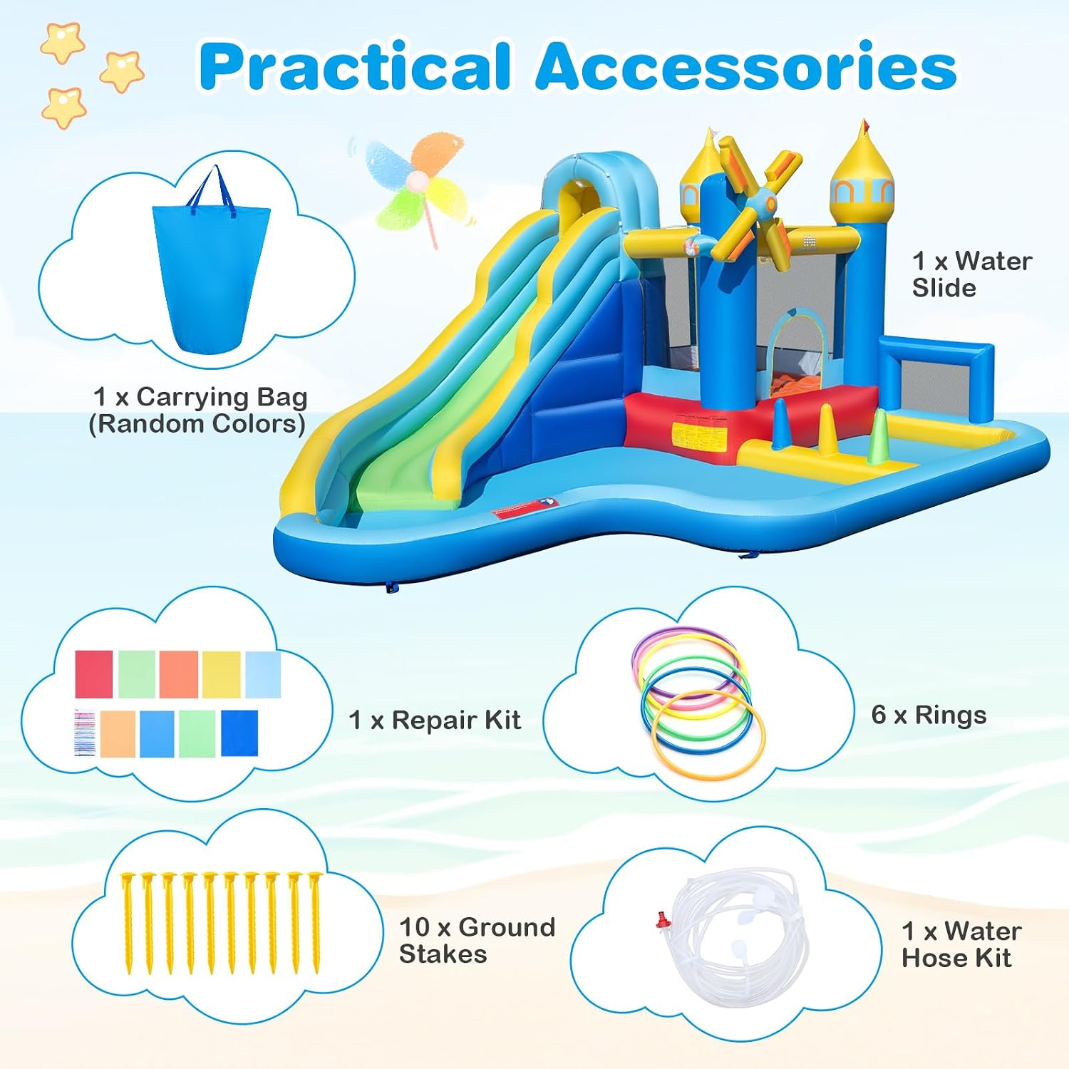 BOUNTECH Inflatable Water Slide Bounce House, Kids Water Park Jump Bouncy Castle with 780w Air Blower, Bounce House with Ball Pit, Water Slides Inflatable for Big Kids 3-12 Backyard Indoor Outdoor