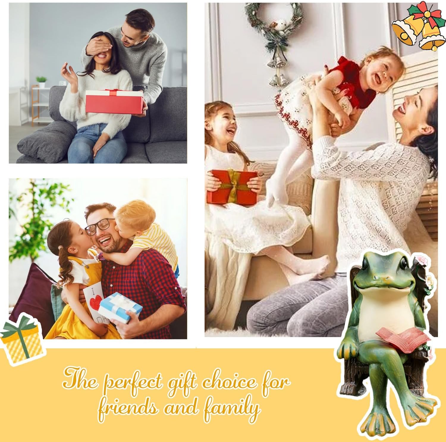 Solar Miniature Frog Garden Statues - Christmas Decorations Gift Frogs Statue Decor, Art Outdoor Figurine Lights for Patio Yard Balcony Lawn, Unique Housewarming Birthday Gifts for Women Mom Family - Image 7