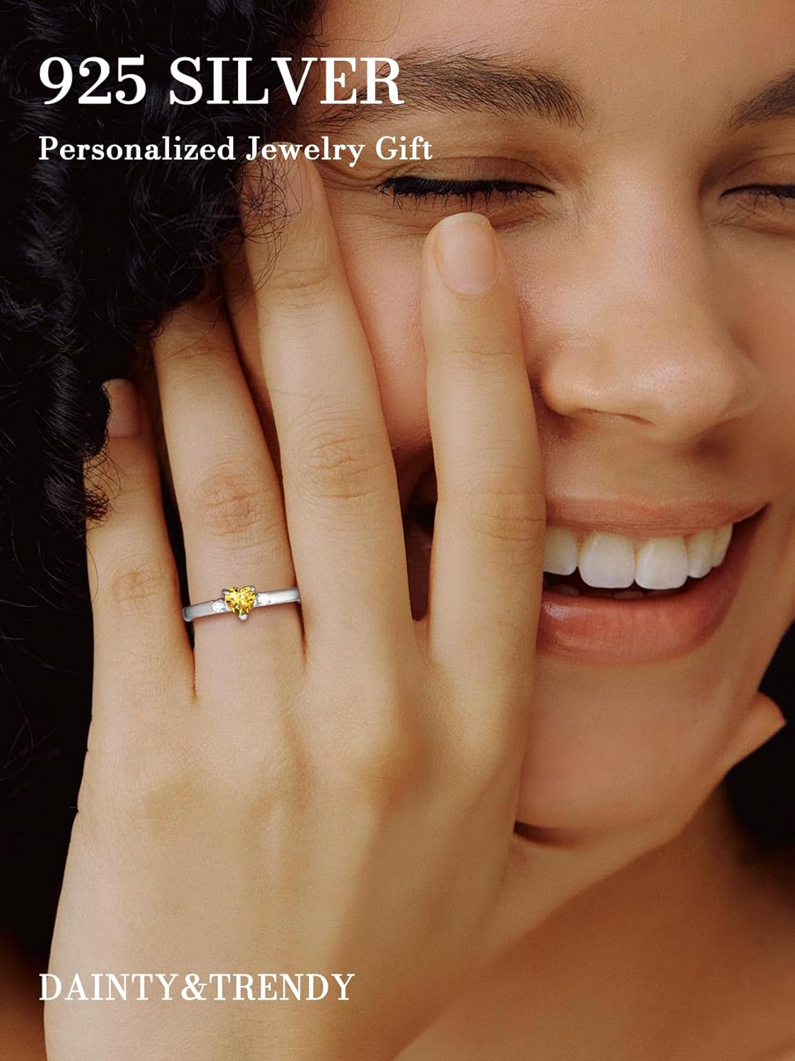 Bestyle Personalized 1-4 Heart Birthstone Rings for Women - Sterling Silver Custom Engraved Promise Rings, Birthstone Mothers Ring Gift for Mom, Wife (Wedding, Valentines, Mothers Day)