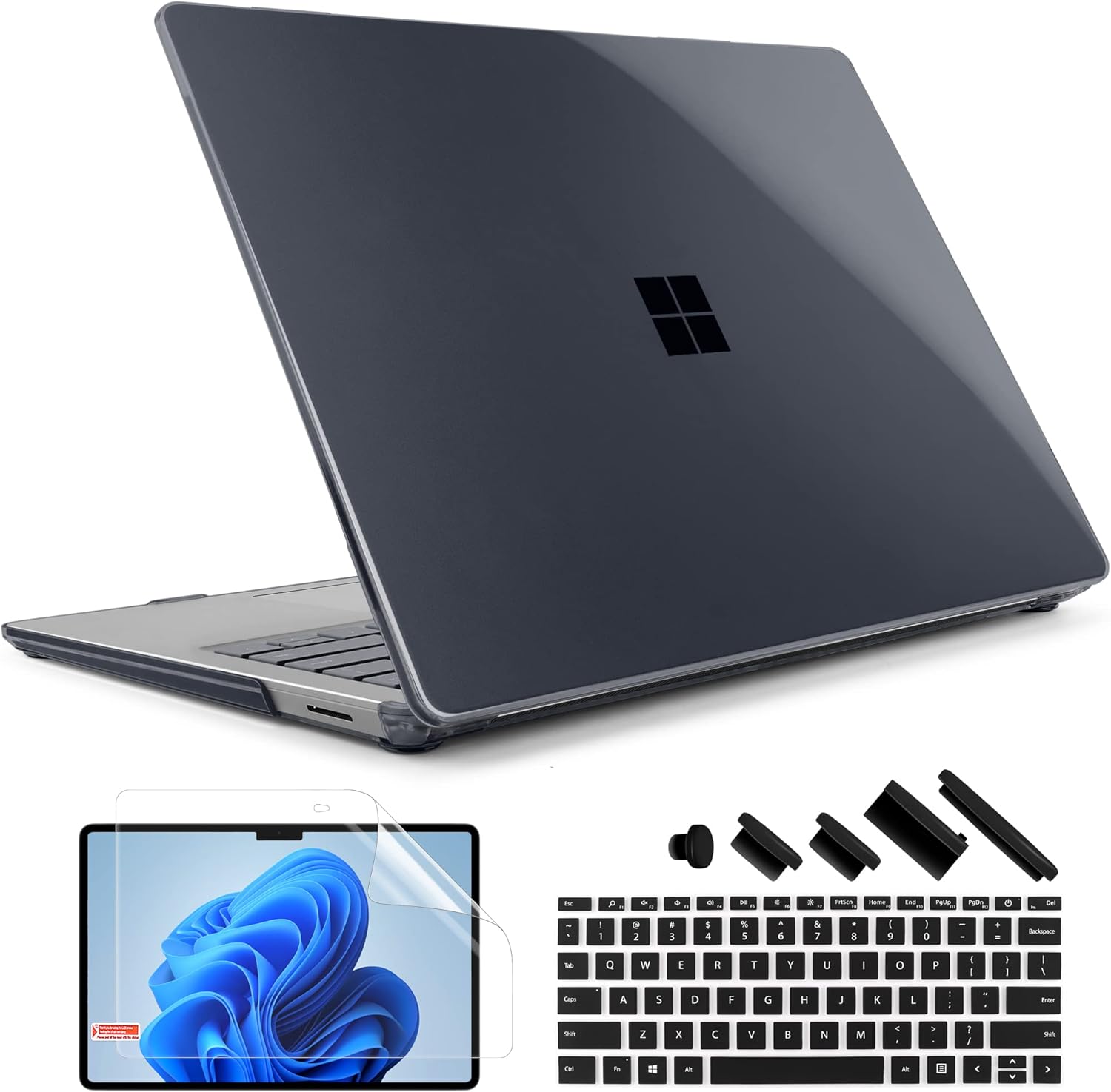 TWOLSKOO Case for 13.5" Microsoft Surface Laptop 5/4/3 with Metal Palm Rest Model 1951/1868, Protective Plastic Hard Shell & Keyboard Cover & Screen Protector & Dust Plugs, Crystal Black with metal palm rest Crystal Black