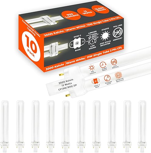 Miniatura 11 de GoodBulb Bombillas CFL de 18 W, 4 pines GX24Q-2, base 4100K, blanco frío, 18 W, alto rendimiento, 1200 lúmenes, triple tubo, bombillas fluorescentes