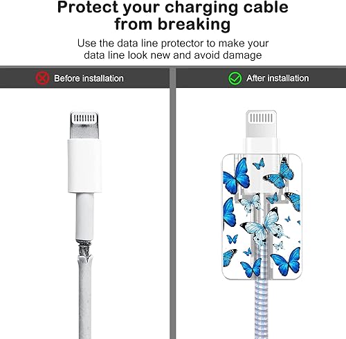 Miniatura 4 de Lindos protectores de cable para iPhone Funda de carga bonita elegante patrón de mariposas azules diseño único cable de datos cargador de línea de
