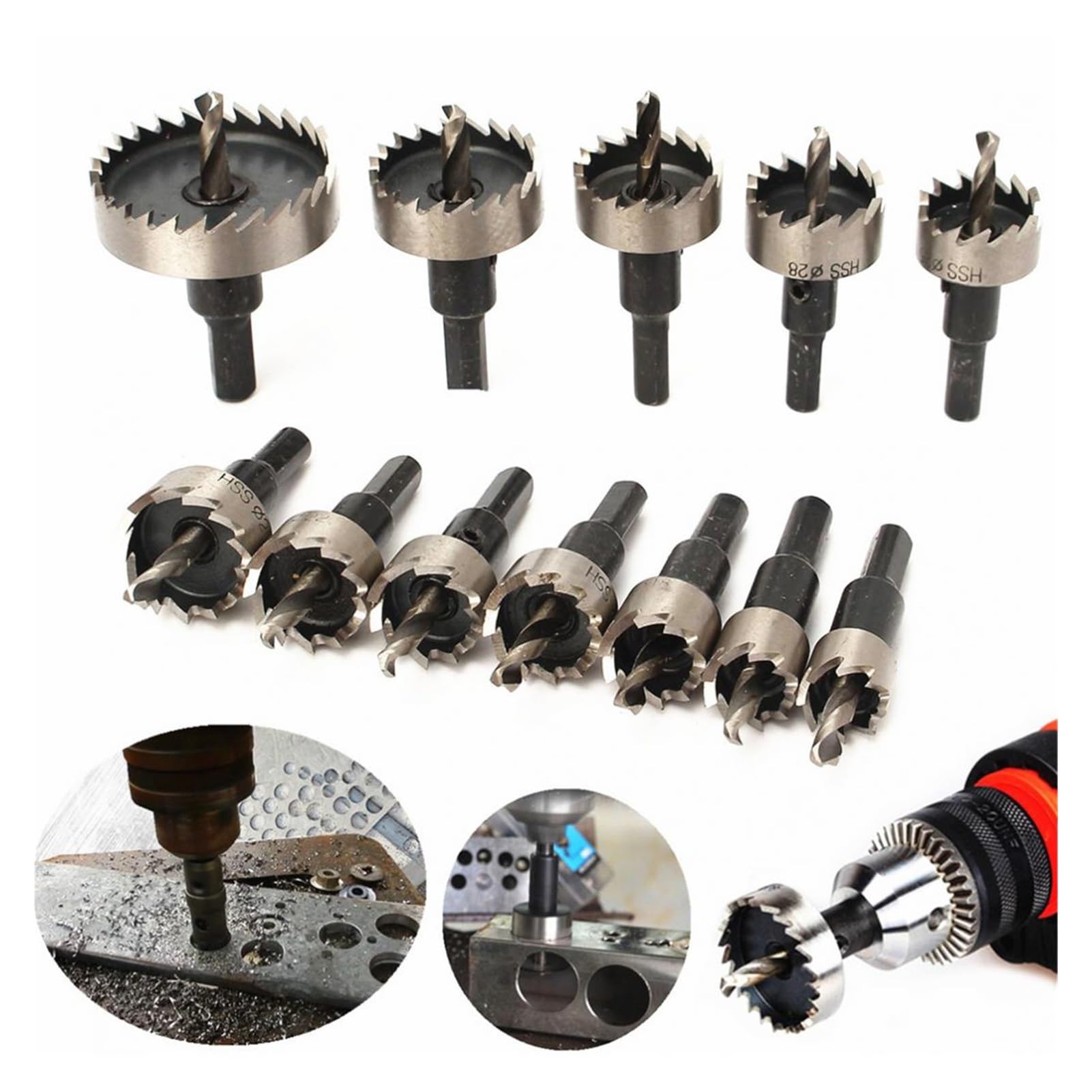 Zestaw 12 wierteł HSS 15-50 mm, piła otwornica, wiertło, narzędzie ręczne do drewna, stali nierdzewnej, metalu
