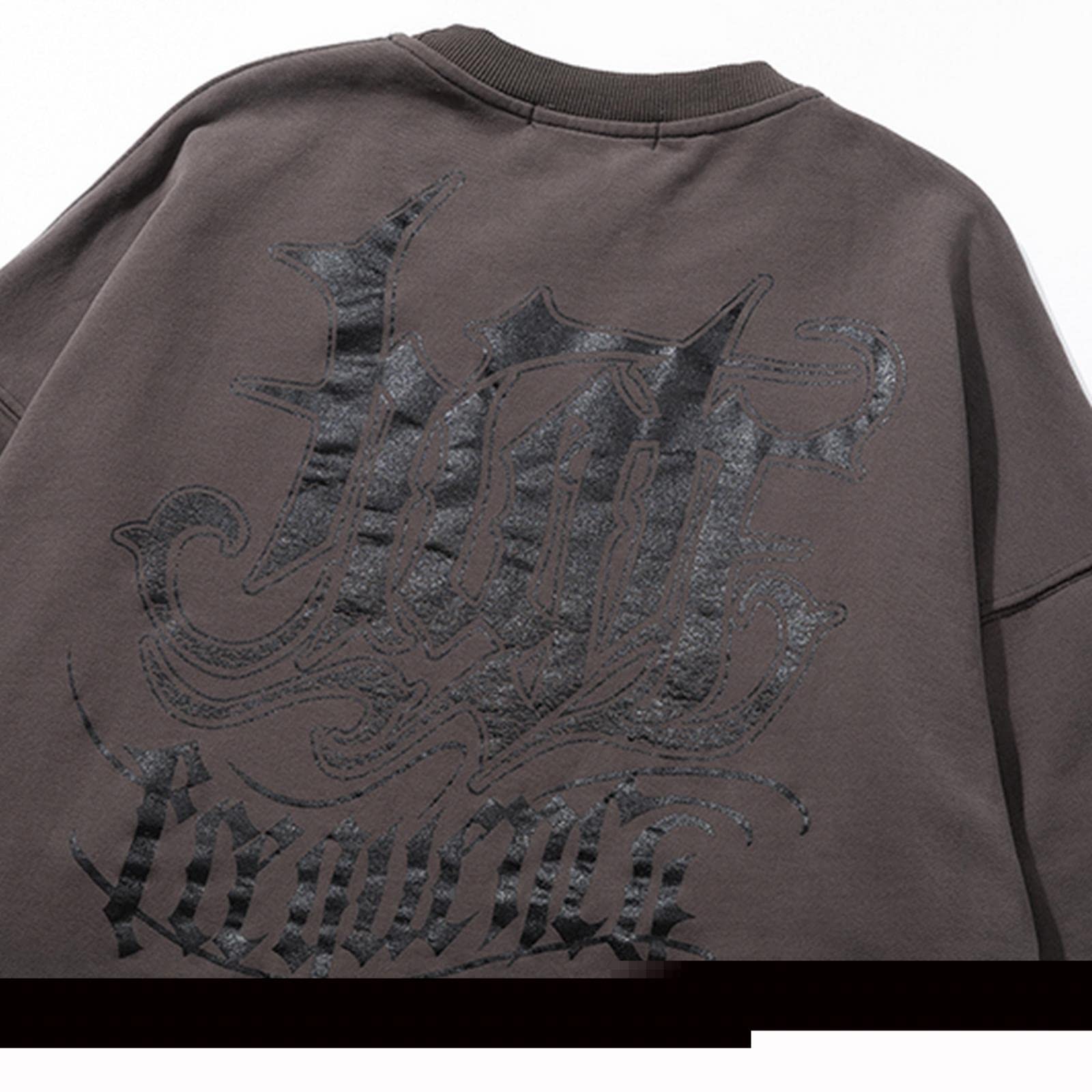 Grigio Scuro Stampa Lettera Uomo Vintage Felpa Felpa Con Cappuccio Hip Hop Girocollo Felpa Harajuku Moda Casual Allentato Pullover
