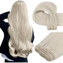 Easyouth Weft and Tape-In Hair Extensions Duo - White Blonde Hair 18 Inch
