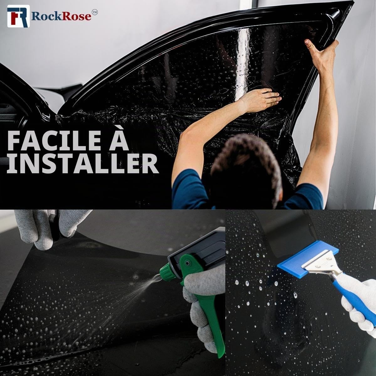 RockRose 20% Film Teinté Nano Céramique pour Vitres de Voiture 50 cm x 1,5 m - 2-PLY Film de Confidentialité et Protection Thermique, Anti-UV 99% et IR 85%, Auto-adhésif, Thermoformable - Anthracite