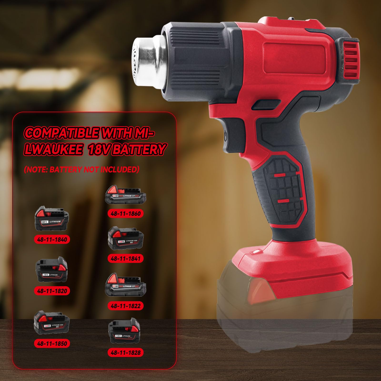 Pistola termica senza fili per Milwaukee 18 V, pistola ad aria calda con 5 ugelli, 2 impostazioni di temperatura max 550 °C per tubi termoretraibili in vinile, rimozione del colore, elettronica