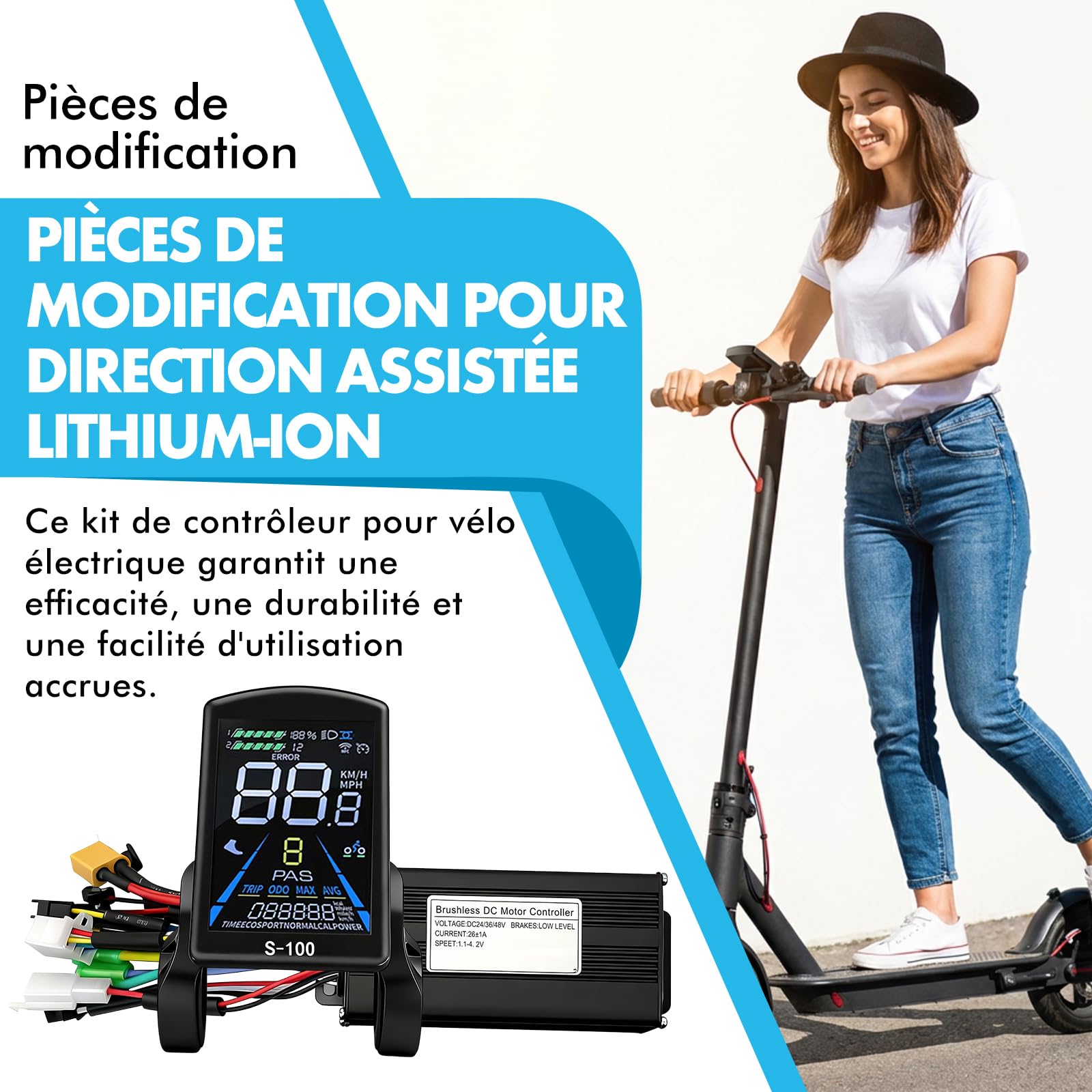 Kit de Commande de Moteur pour vélo électrique à 3 Modes de Fonctionnement, 36 V, 48 V, 500 W, 750 W, 26 A, kit de Commande pour vélos électriques avec écran LCD S-100 pour vélo électrique