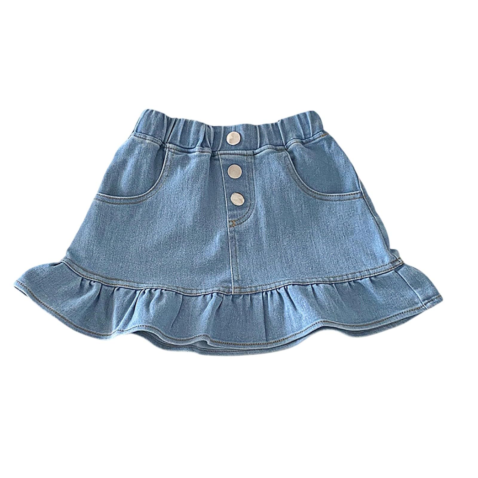Minifalda vaquera para niñas, estilo veraniego, plisada, acampanada, casual, a la moda, con volantes, falda skater escalonada, ropa de calle para niños