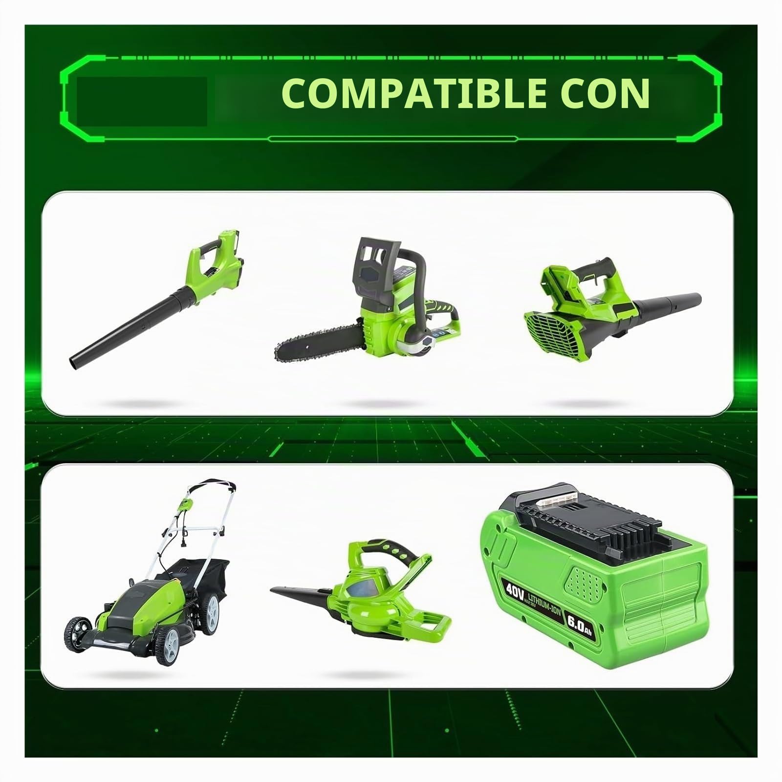 Batería Recargable for Herramientas eléctricas, batería de Repuesto de 40 V, 6 Ah y 8 Ah, Compatible con Greenworks 29472, 29462, 29252, 20202 y 22262(2PC)