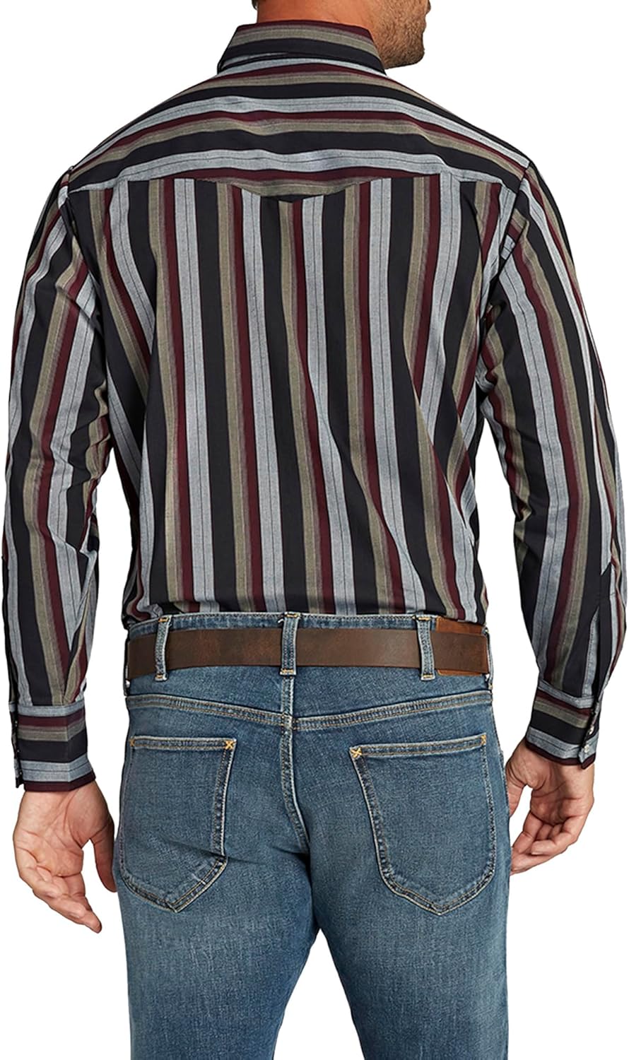 ELY CATTLEMAN Mens Long Sleeve Western Stripe, Burgundy, 3XL - Image 2
