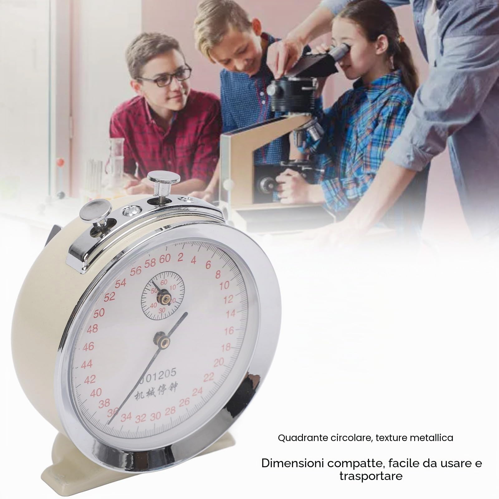 Cronometro Meccanico 60 Secondi, Display con Quadrante Ampio, Ripristino della Pausa Iniziale, Materiali Plastici Metallici con Design Compatto per L'esecuzione di Esperimenti