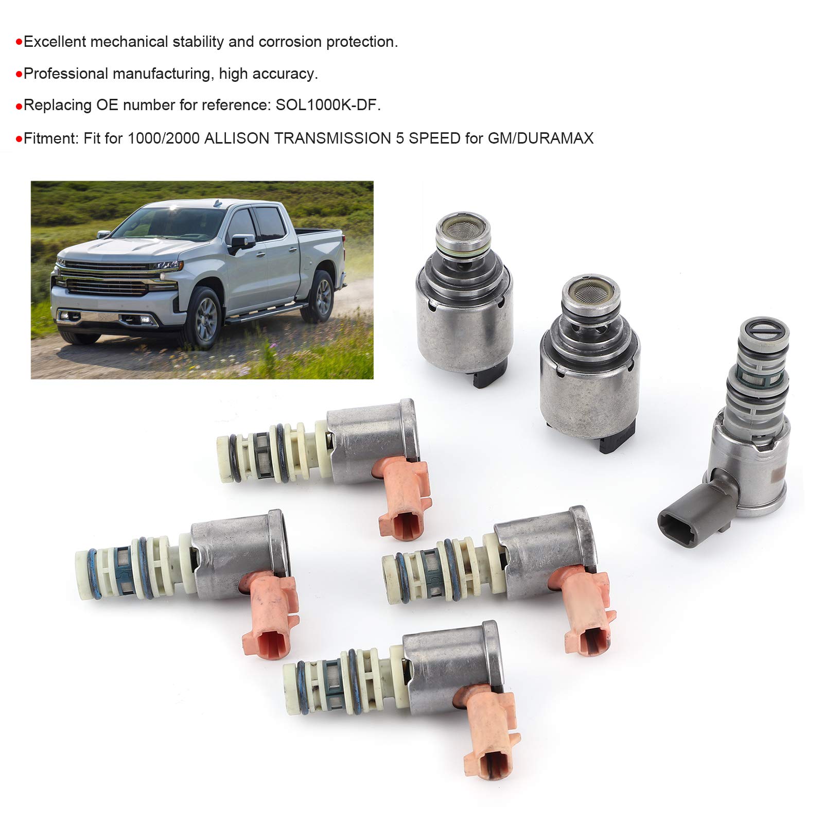 Solenoide di Trasmissione del Solenoide dello Spostamento, Kit del Solenoide dello Spostamento 7pcs SOL1000K-DF Misura per 1000/2000 ALLISON TRASMISSION 5 SPEED