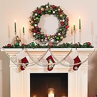 Vista 3 de Guirnalda de cuentas de madera de Navidad de 16 pies para decoración de árbol de Navidad (oro, blanco)