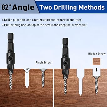 shengbenhao Countersink Drill Bit Set, 11 PCS Counter Sink Drill Bits for Wood, #5, #6, #8, #10, #12, Quick Change 1/4