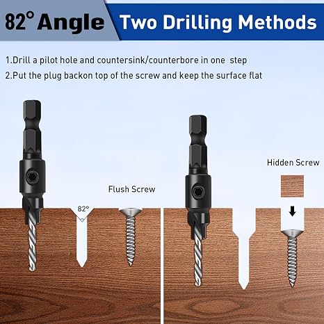 shengbenhao Countersink Drill Bit Set, 11 PCS Counter Sink Drill Bits for Wood, #5, #6, #8, #10, #12, Quick Change 1/4