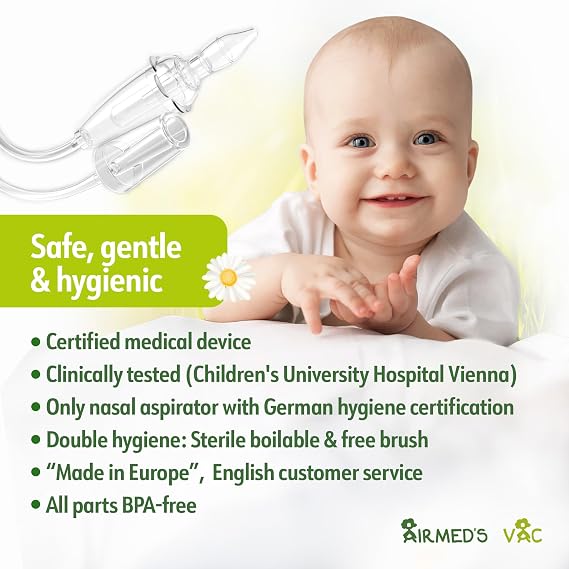 Airmed's Vac Nasal Aspirator Baby. Clinically tested, safe and gentle