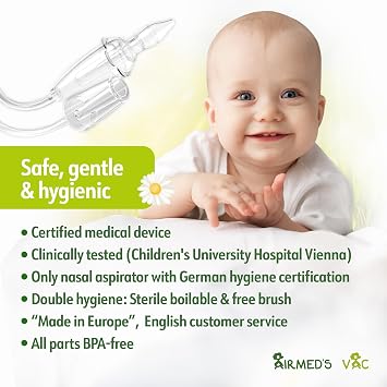 Airmed's Vac Nasal Aspirator Baby. Clinically tested, safe and gentle