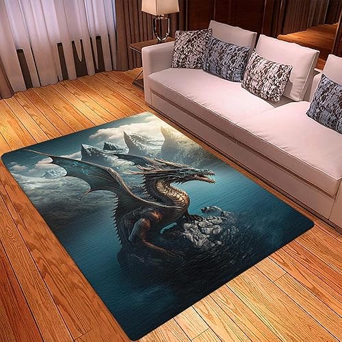 Miniatura 3 de Alfombra de área de dragón personalizada, dragón en isla pequeña, alfombra de dragón, alfombra de suelo de animales para bebés, alfombra