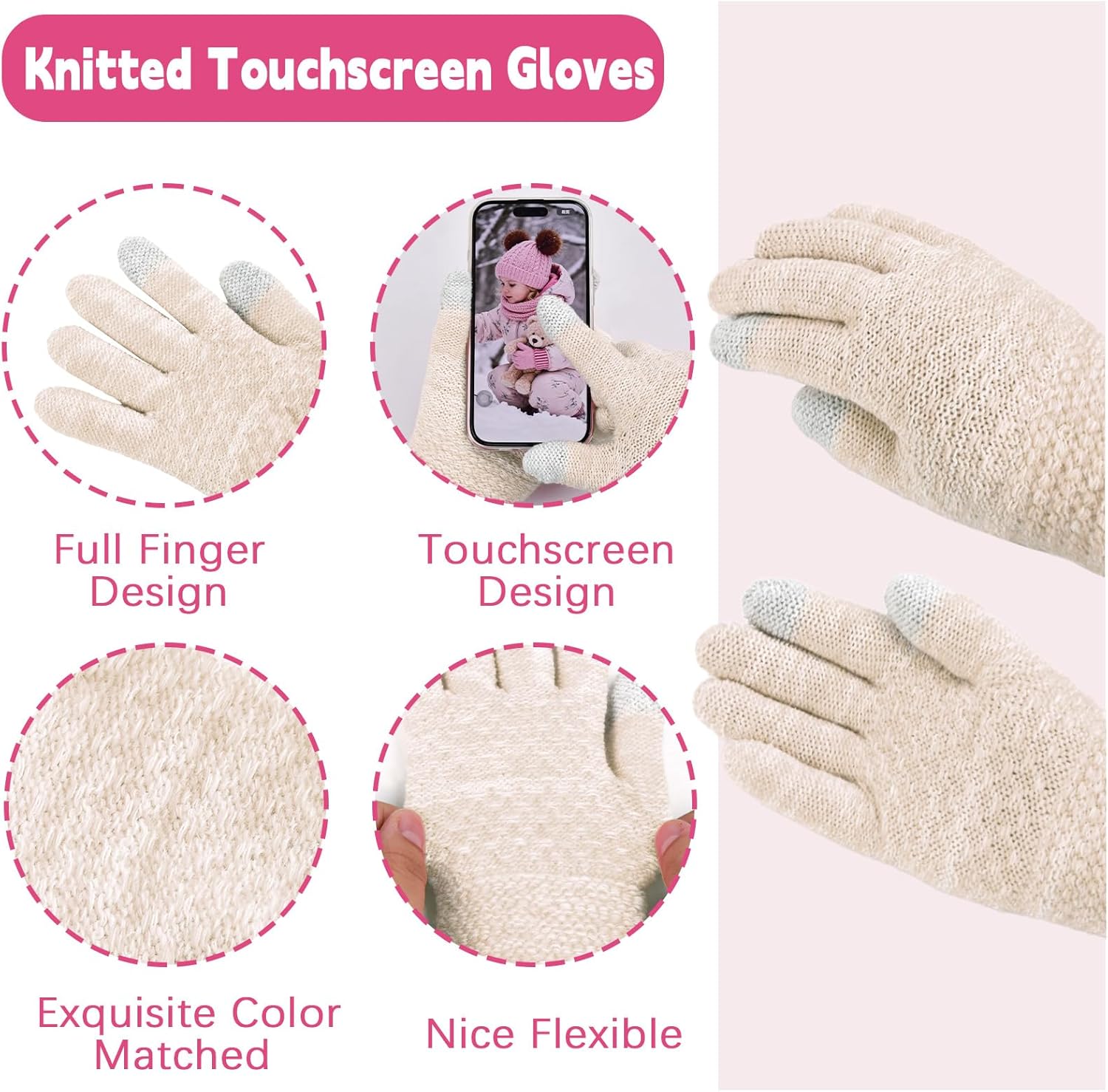 ZOORON Kids Winter Hat Gloves Scarf Set Girls, Children Beanies Hats with Pom Pom Warm Fleece Lining Beanie For Girls Boys - Image 4