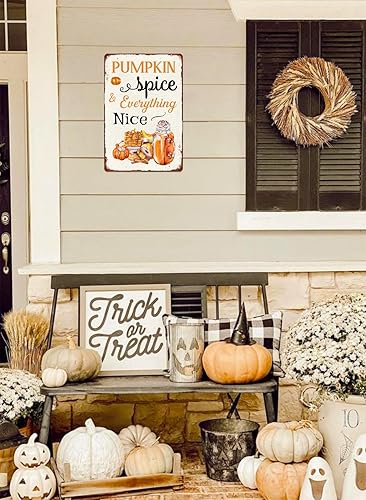 Miniatura 5 de Letrero de metal con texto en inglés "Pumpkin Spice and Everything Nice", arte de otoño para cocina, decoración de pared de café para el hogar, bar,