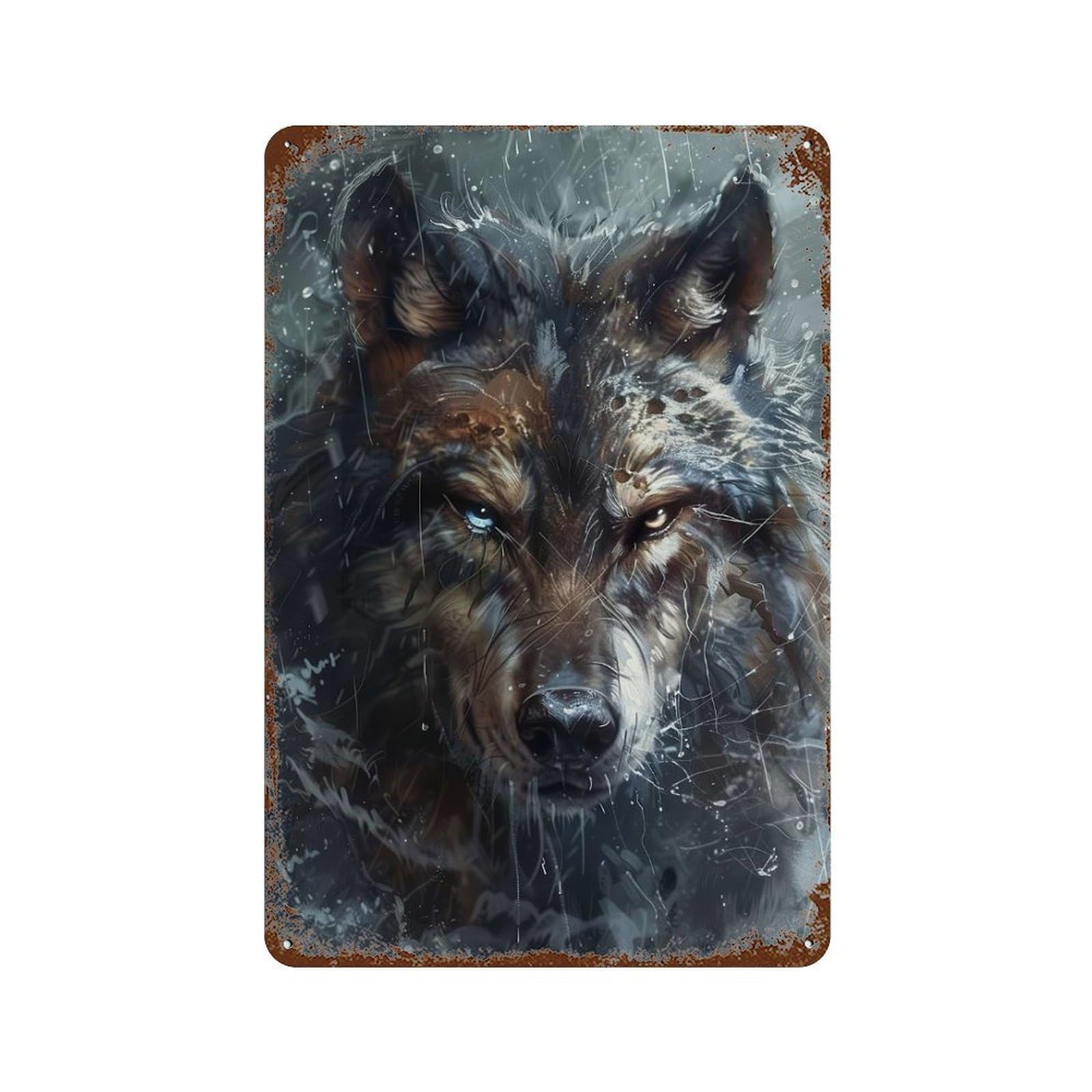 Wolf Fantasy Abstract Art Decorative Tin Sign 11.8"x7.9", for Garage, Bar And Workshop Decor, Novelty Wall Decor