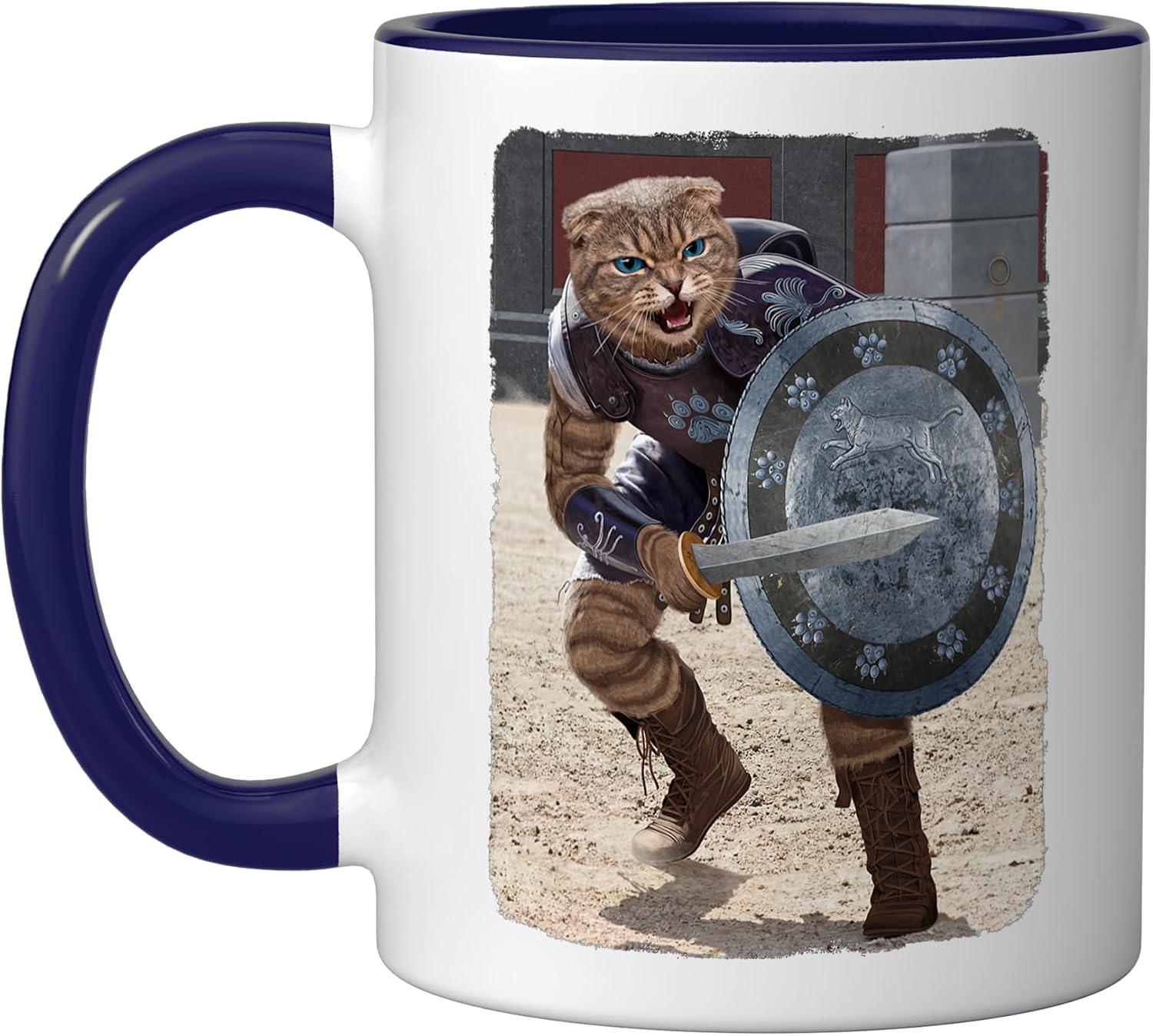 Gladiator Cat Parody Movie Roman Hero Fun Retro Ceramic Mug, White, 15oz image 5