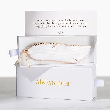 Hand-Carved Angels Feather Memorial Ornament | Elegant Sympathy Gifts for Loss of Loved Ones | Remembrance Gift for Loss of Mother, Father, Pet, or Miscarriage | Includes Gift Box 1, No Charm