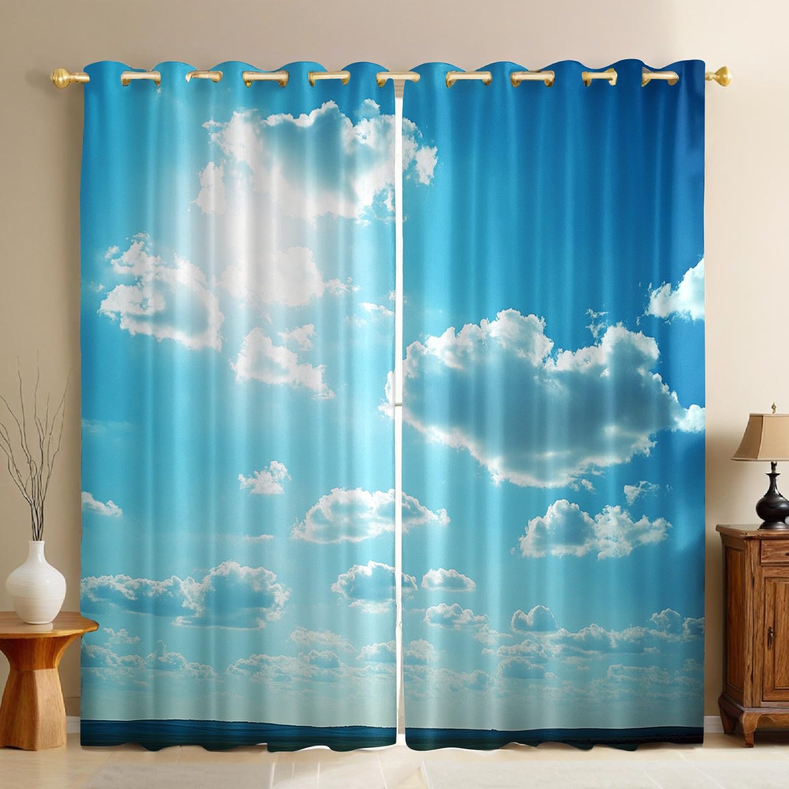 Rideaux Occultants Ciel Bleu en Polyester Haut de Gamme 140x245 cm