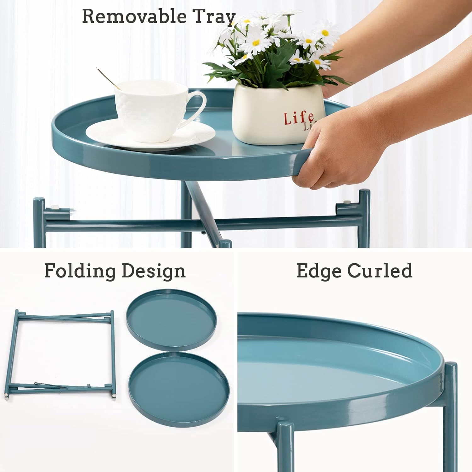 2 Tier Round Side Table, Folding Round Metal End Table Small