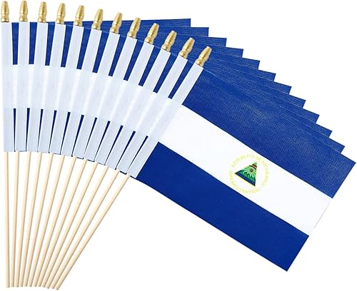 Miniatura 29 de Paquete de 25 mini banderas chilenas de mano con bandera de Chile en palo de 5 x 8 pulgadas