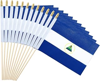 25Pack Small Nicaragua Flag Handheld Mini Nicaraguan Flag on Stick 5x8 Inch