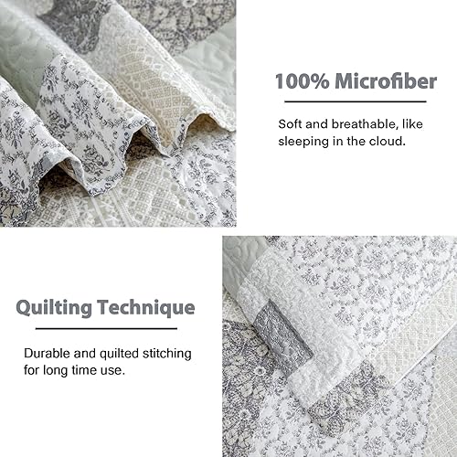 Miniatura 4 de Hailea Colcha a cuadros tamaño individual, ligera, diseño floral, colcha a cuadros para todas las estaciones, decoración de ropa de cama con 2