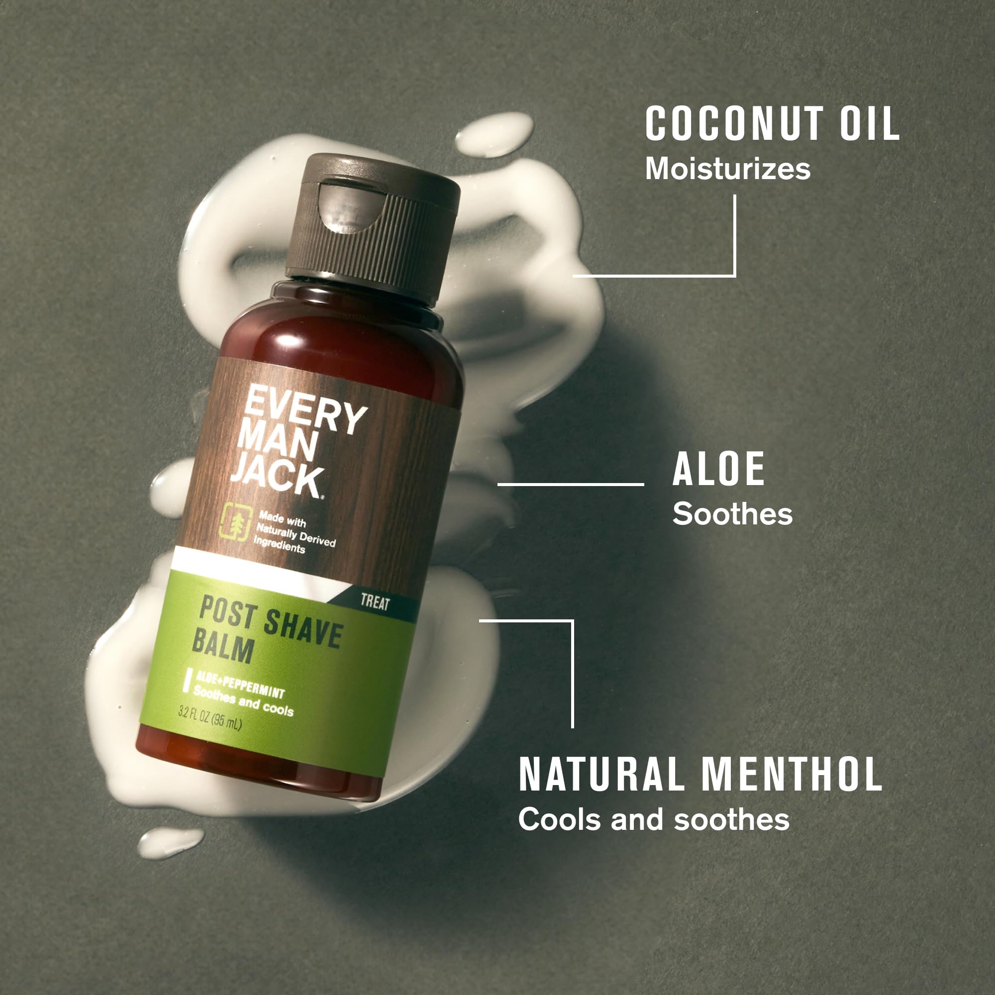 Bálsamo para después del afeitado para hombre, calma la irritación, enfría la piel, hidrata, absorbe rápidamente, fabricado con ingredientes derivados naturalmente como aceite de coco, 3
