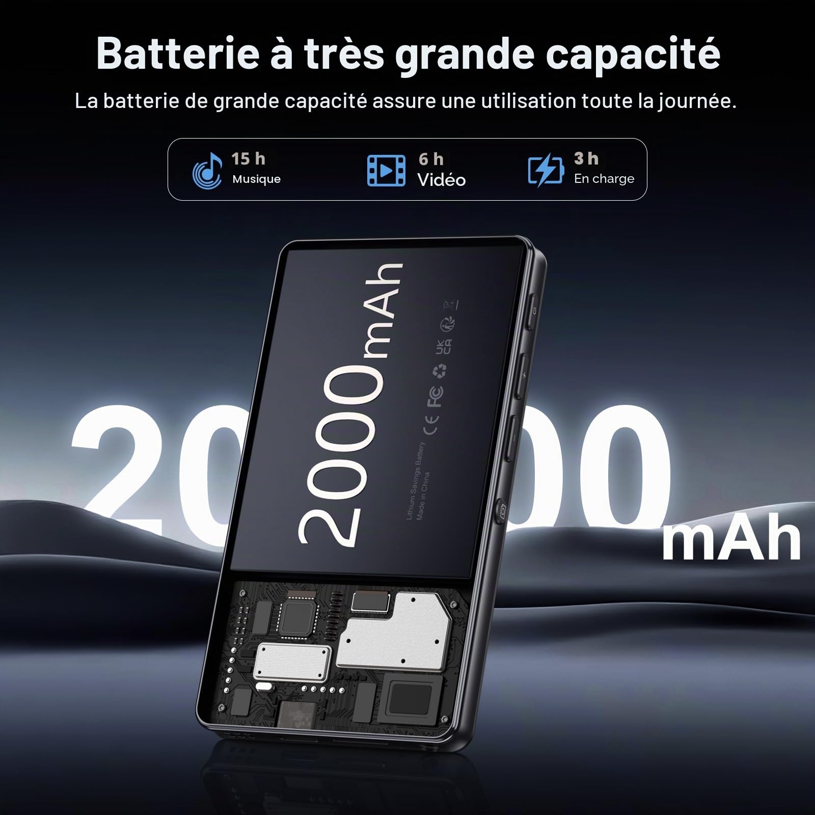Lecteur MP3 32Go avec Bluetooth et WiFi, Caméra, Oilsky 4,02" Android 13 Lecteur de Musique HD avec Spotify, Audible, Deezer, MP4 écran Tactile et Haut-parleurs