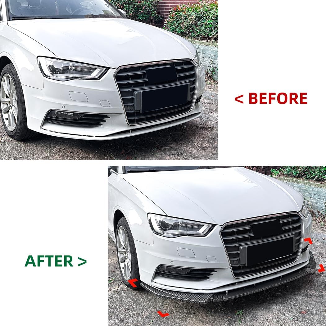 Aerodynamic Front Bumper Splitter Lip, Blade, Chin Spoiler, Body Kit Fit for Audi A3 8V Pre-Facelift 2013-2016 Standard,Gloss Black