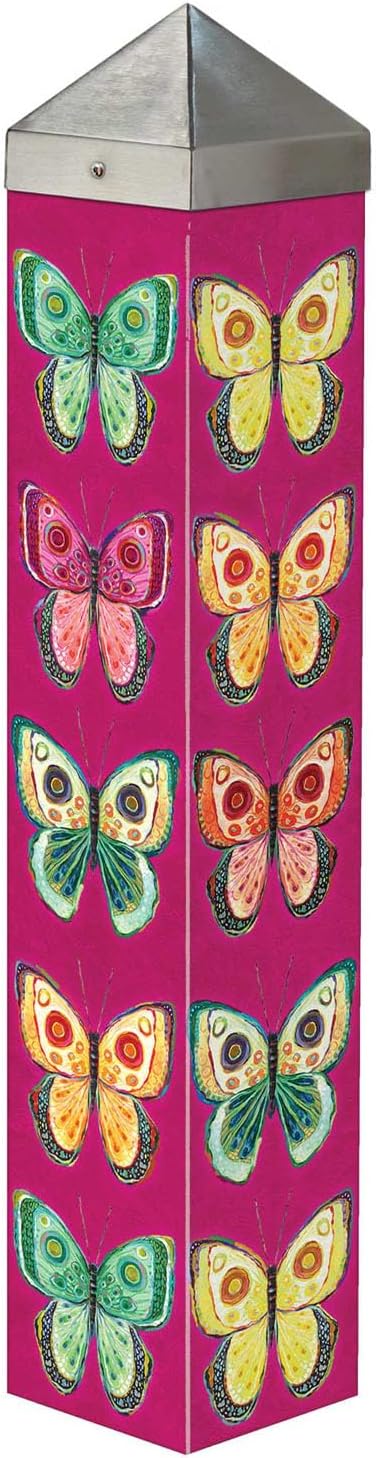 Studio M Art Pole Outdoor Decorative Accessory for Landscaping, Gardens, and Yards, 20 Inches Tall Weather Resistant PVC with Vinyl Wrap, Bohemian Flutters