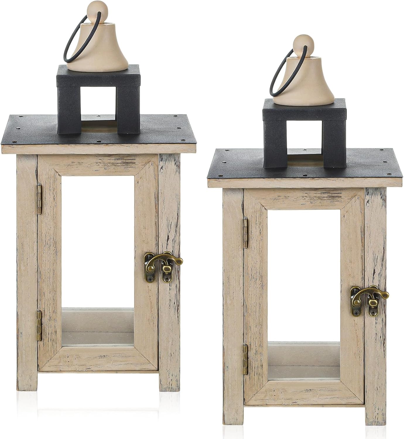 Maxcheck 2 Pcs 12" Decorative Rustic Wooden Hurricane