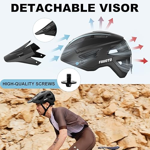 Miniatura 8 de Favoto Adult Mountain Bike Helmet for Men & Women, Magnetic Buckle MTB Helmet with Removable Visor, Lightweight for Commuting & Off-Road Cycling