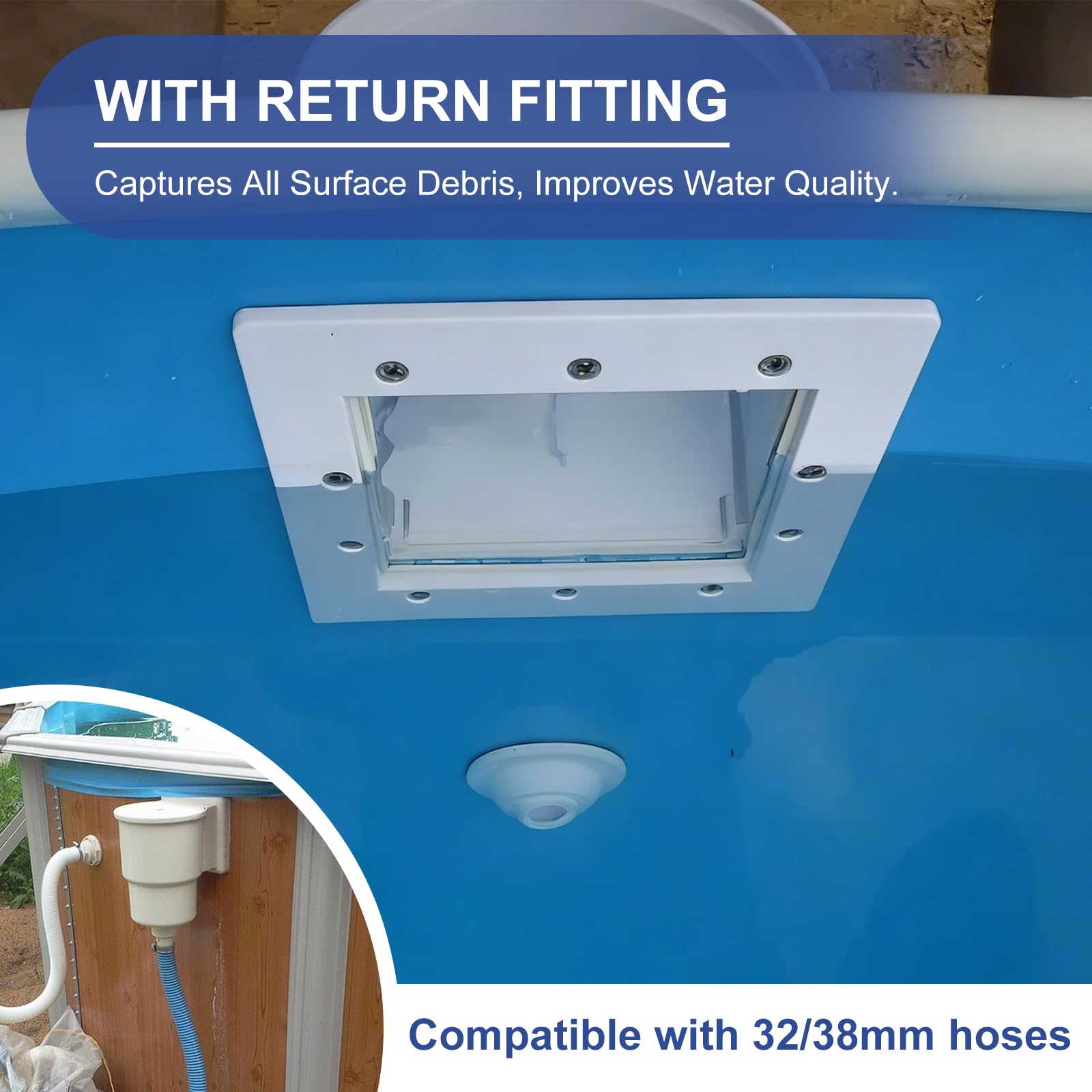 efuturetime 9 Piezas Juego de Skimmer Piscina, Cesta Grande para Skimmer, Boquilla de Entrada, Conexión de Manguera de 32/38 mm para Piscinas de Acero y Elevadas, Blanco