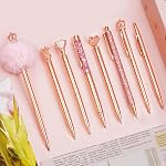 WEMATE 8Pcs Ballpoint Pens Set,Ballpoint Pen Bling for Women,Girly Pens,Black and Blue Ink Ball Point Pen Gifts for Wedding Bridesmaid Gifts (Rose Gold) | Fancy Pens for Journaling, Office & Gift Supplies for Women Girls, Birthday and Back to School