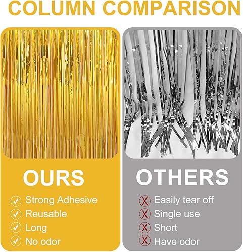 Miniatura 7 de Paquete de 2 cortinas de oropel verde de 3.2 x 9.8 pies para fiesta, telón de fondo metálico de oropel con flecos, flecos de puerta para cumpleaños,