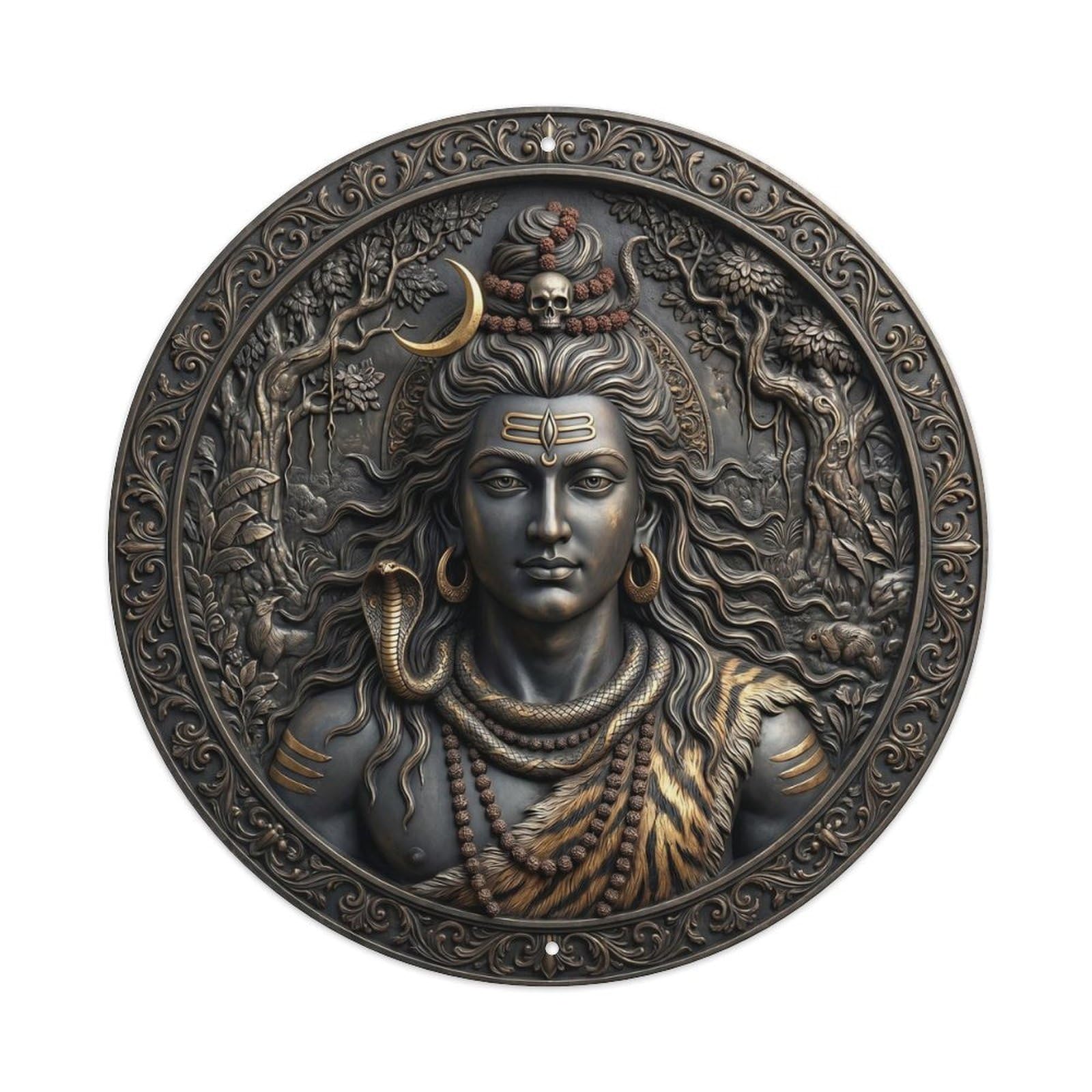 Shiva Tiger Skin Ascetic Wild Power Relief Sculpture Metal Tin Sign