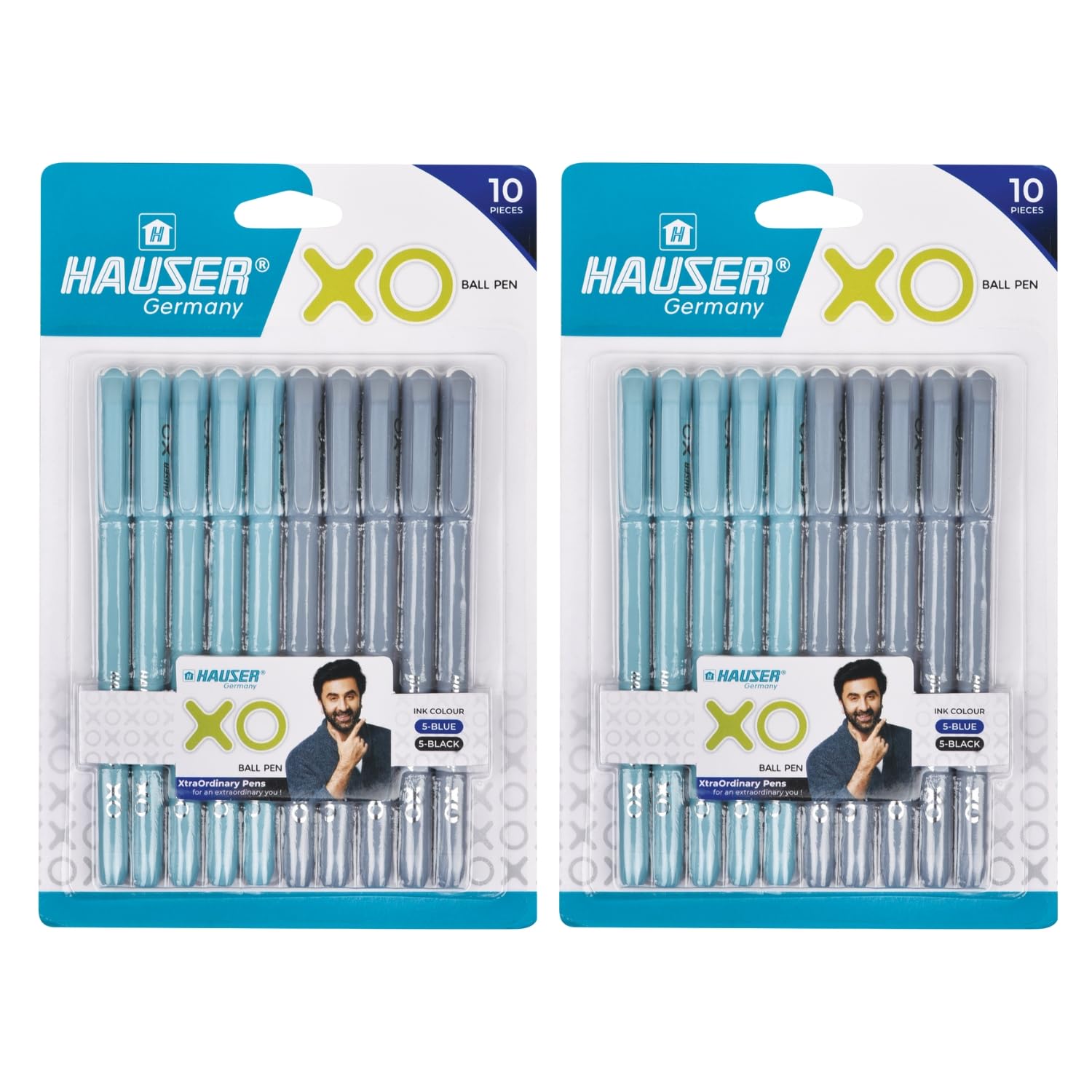 Hauser XO Ballpoint Pen Combo Pack | Solid Body Type Super Durable Tip | 10 Blue Ink & 10 Black Ink