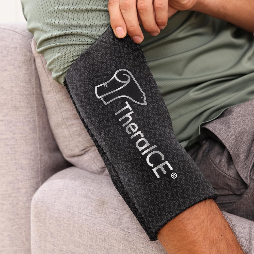 TheraICE Elbow Ice Pack Compression Sleeve for Injuries | Reusable Arm Gel Cold Pack Wrap | Tennis Elbow & Golfers | Calf Tendinitis Pain Relief | Shin Splints | FocusZone Extra Cooling | Women & Men