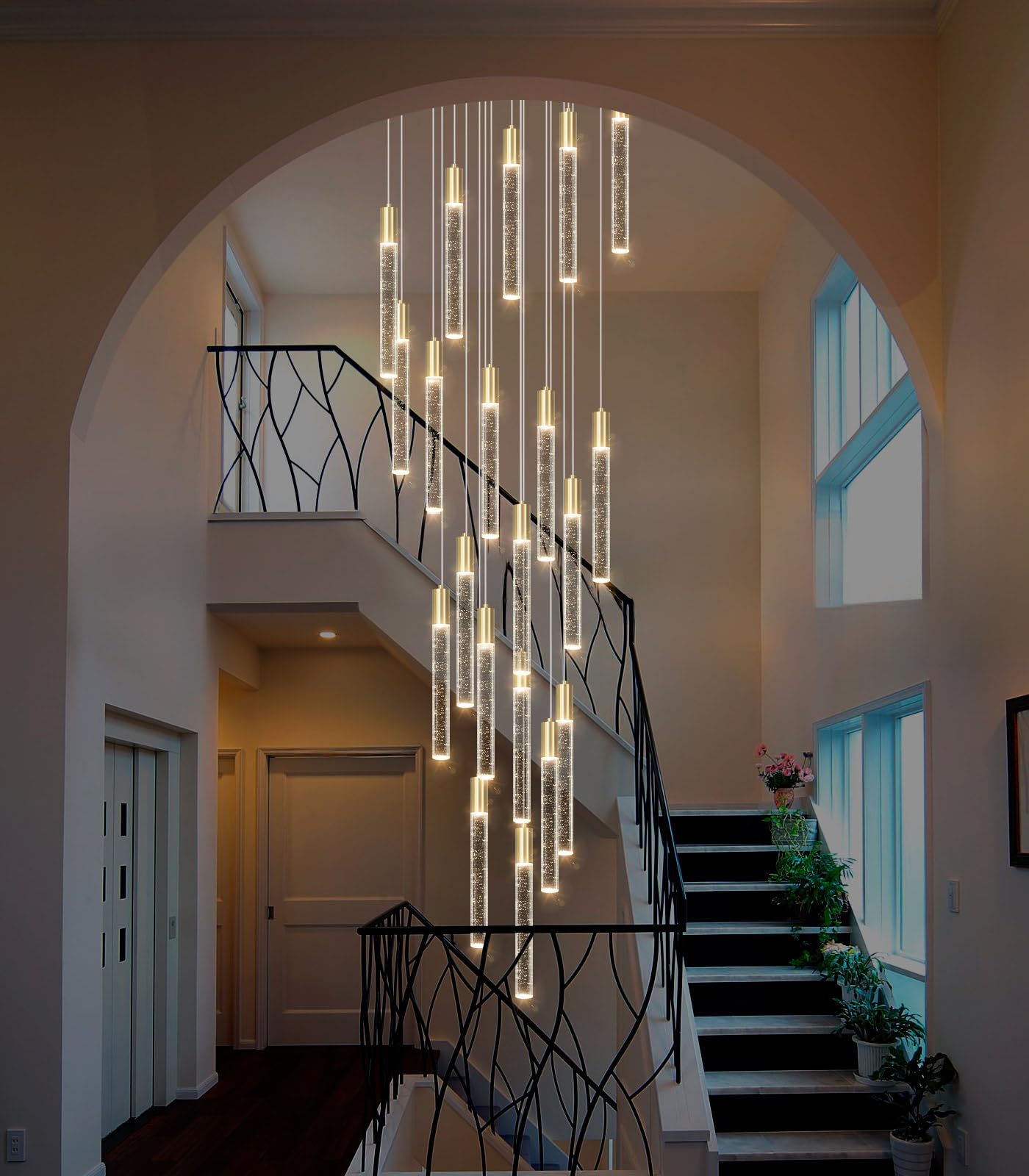 hia_　0916 HAIXIANG 13FT High Ceiling Chandelier for Entryway Modern Crystal