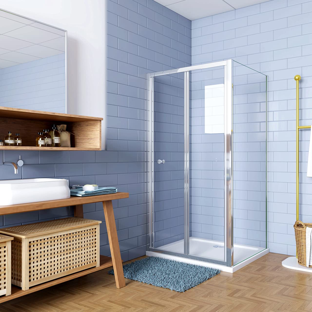 H.185cm Box Doccia Angolare 70x70cm Porta a Soffietto vetro 5mm Profilo