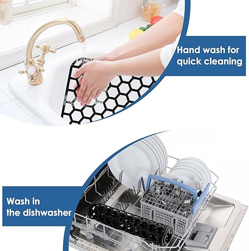 Miniatura 49 de Paquete de 2 tapetes de silicona para fregadero de 13.58 x 11.6 pulgadas, protectores para fregadero de cocina con drenaje central, rejilla Gris