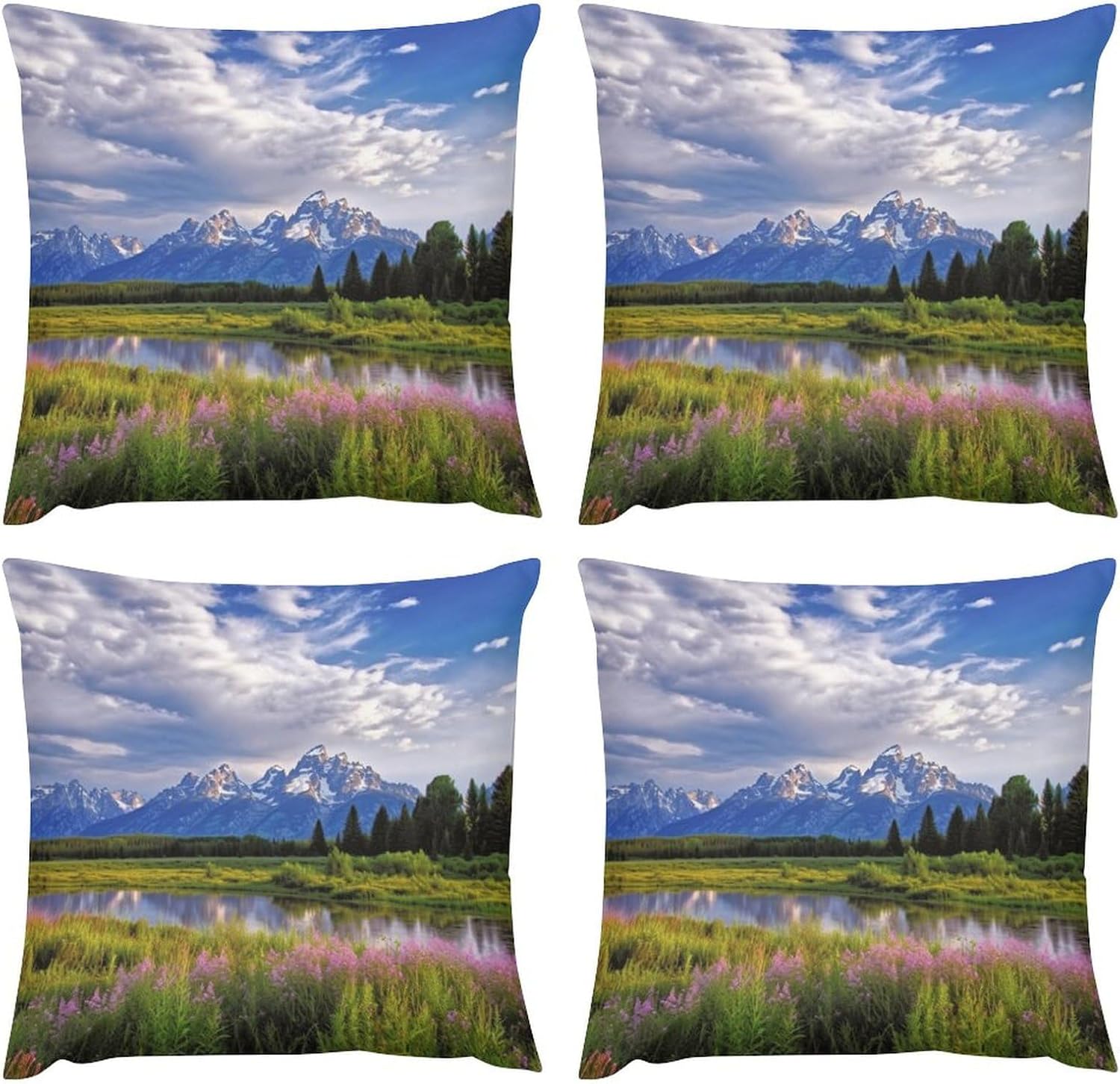 Zippered Pillow Cover, Pillow Protector, Grand Teton National Park Printed Pillow Cover of 4, Pillow Not Included